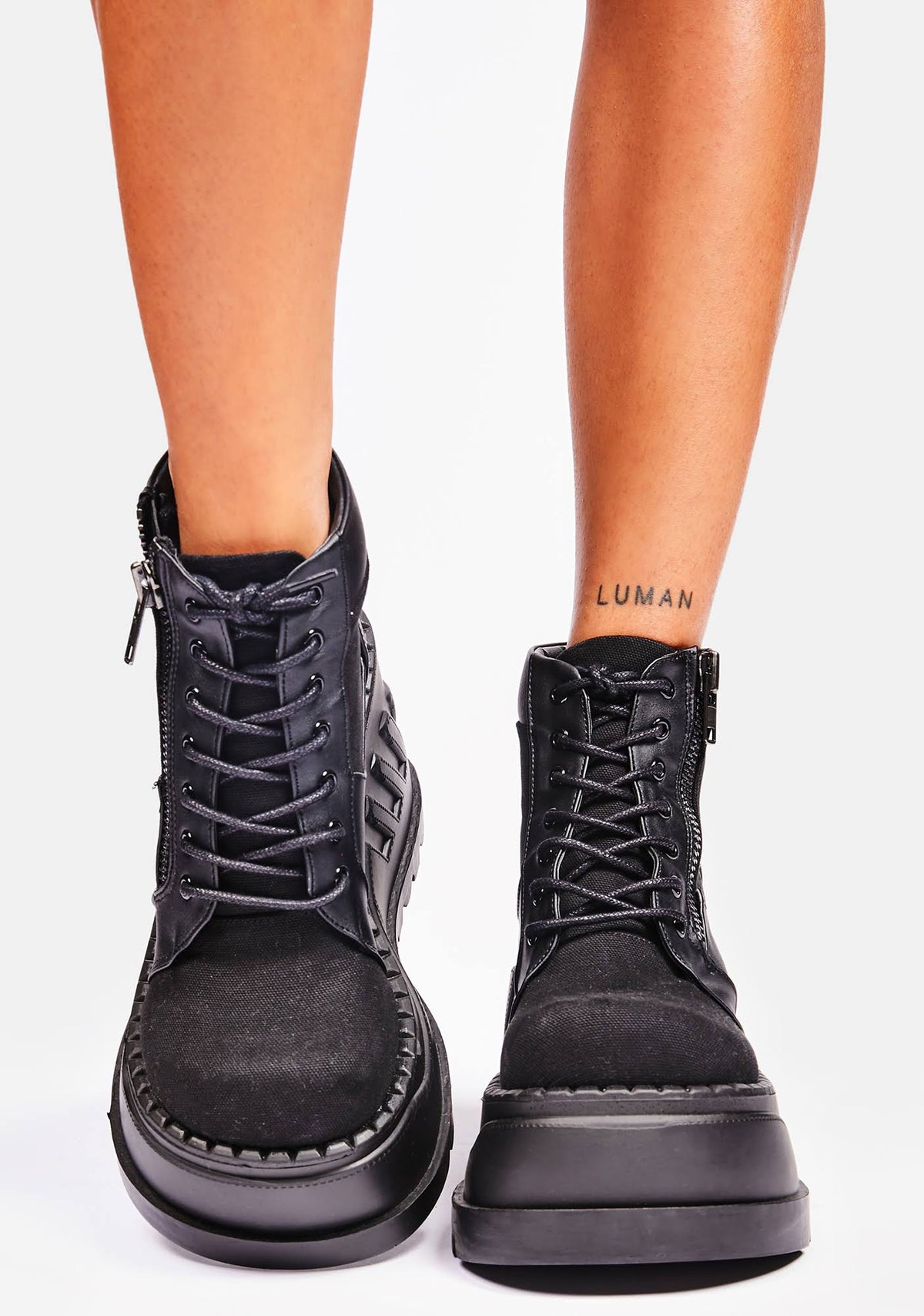 Black Canvas Vegan Leather Boots K48139