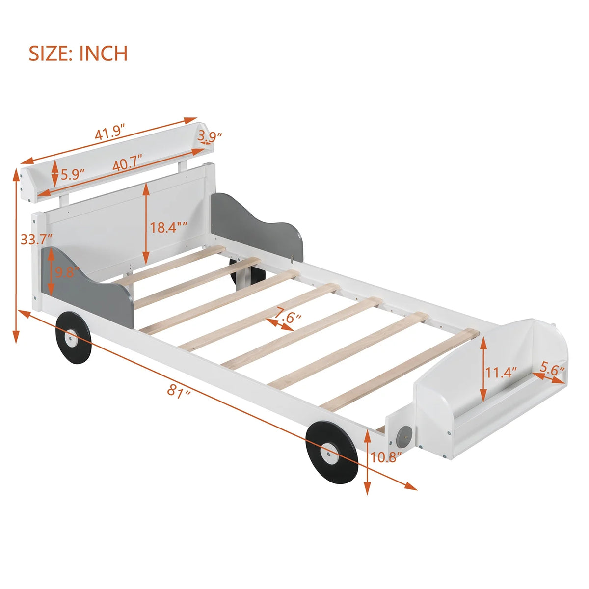 Twin Size Car-Shaped Platform Bed with Storage Shelf M467633