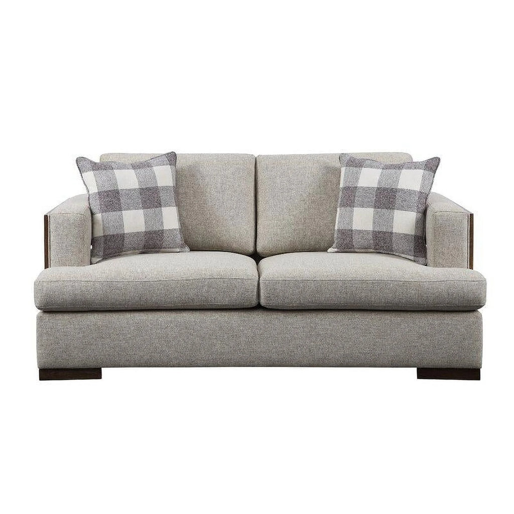 Beige Fabric & Walnut Sofa + Loveseat M6612