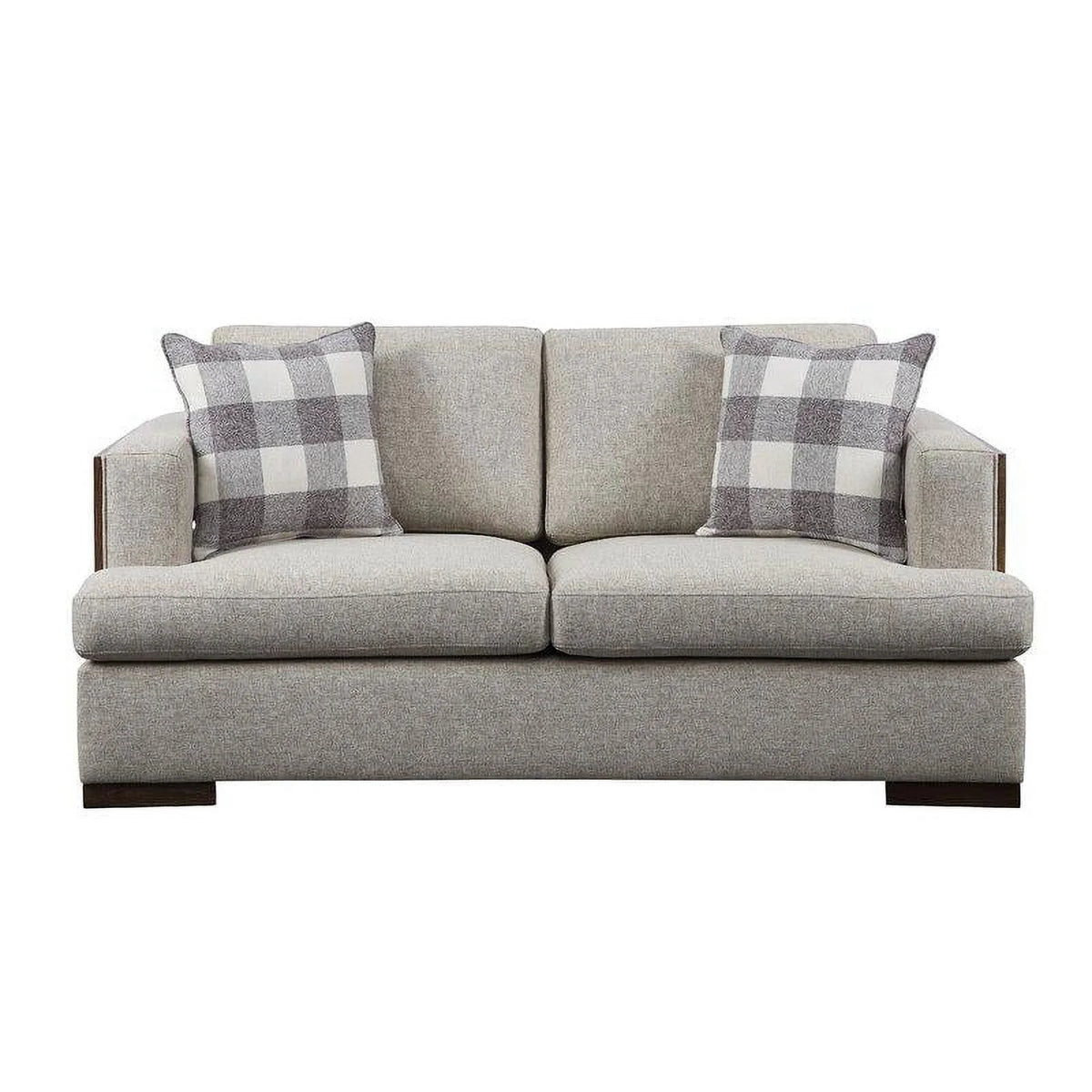Beige Fabric & Walnut Sofa + Loveseat M6612