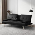 Black Leather Futon Sofa Bed with 2 Cup Holders P99858