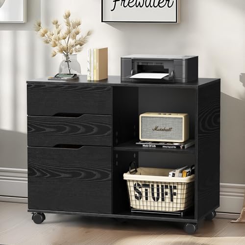Rustic Brown 3 Drawer Lateral File Cabinet with Wheels I249