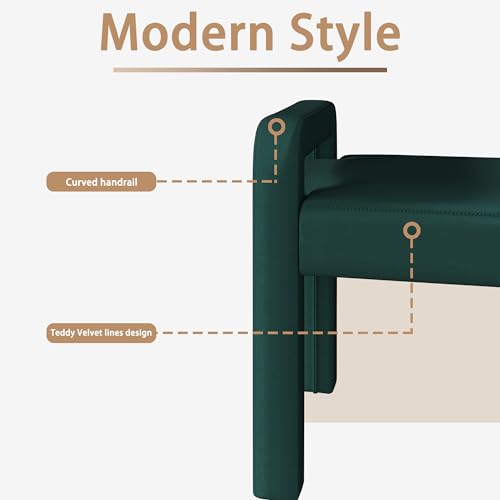 Beige Teddy Velvet Armrest Bench with Dark Brown Wooden Legs R1780