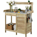Outdoor Potting Bench Table with Cabinet Drawer Open Shelf B170524