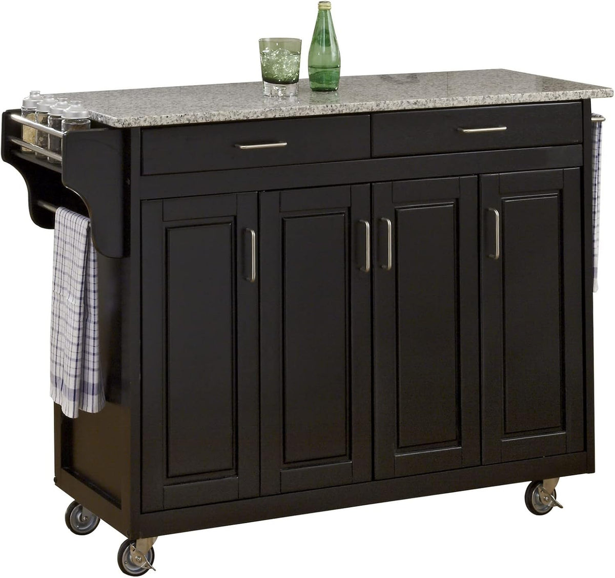 Black Finish Four Door Kitchen Cart with Stainless Steel Top V88852