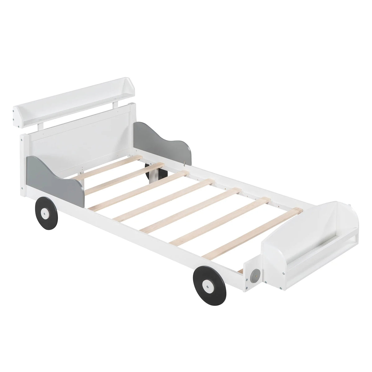 Twin Size Car-Shaped Platform Bed with Storage Shelf M467633