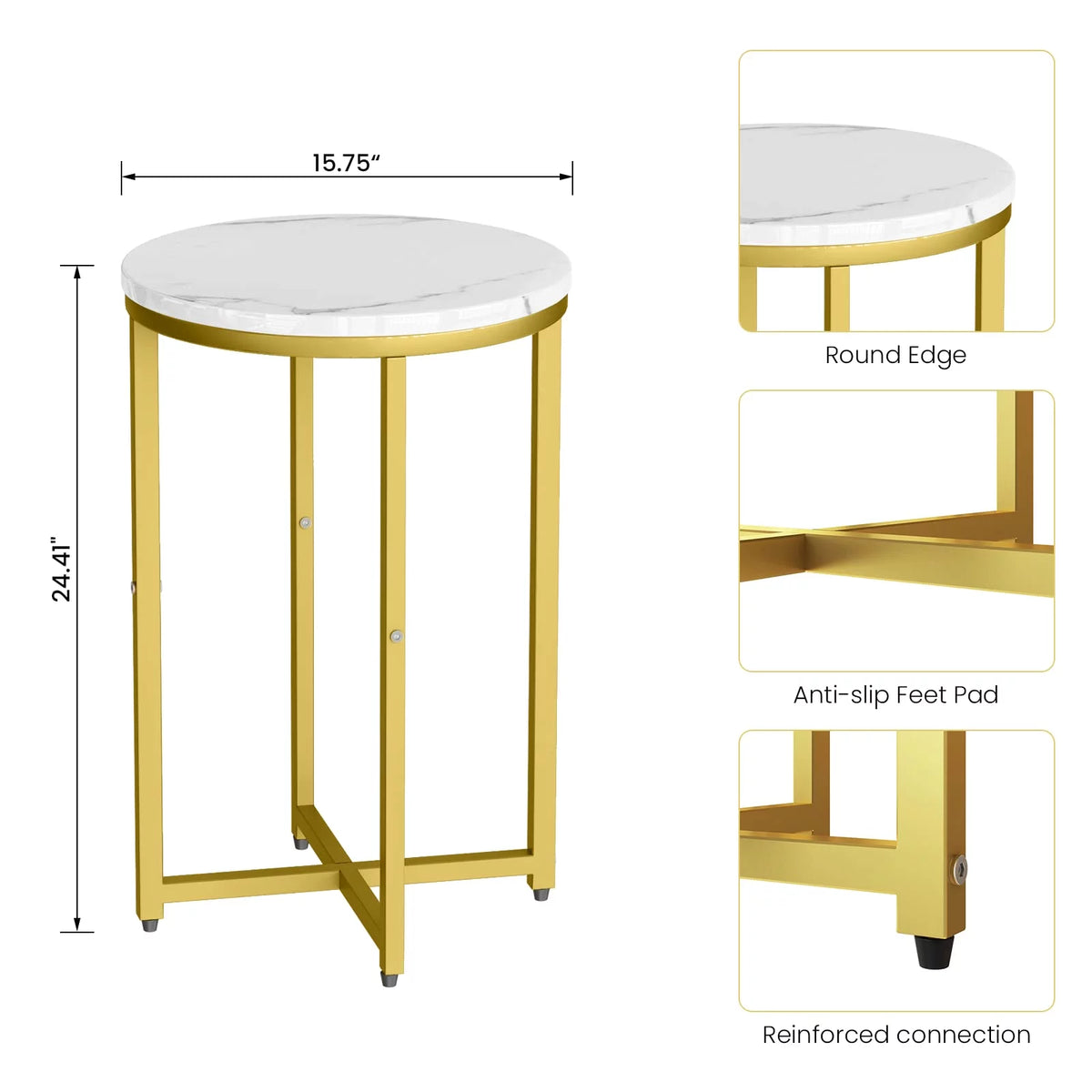 Round Faux Marble Side Table with Metal Frame V53445