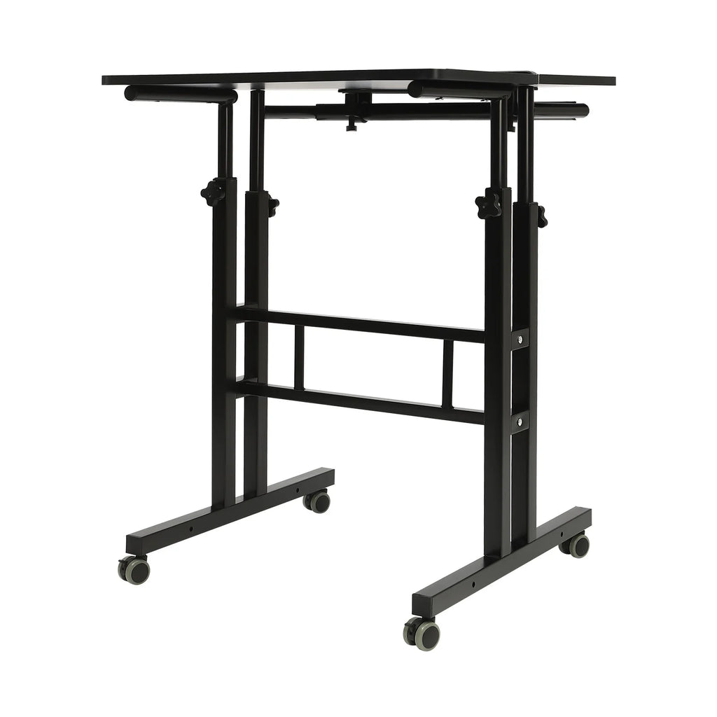 24" Mobile Stand Up Desk Adjustable Height Small Storage Desk with Wheels Black P4669