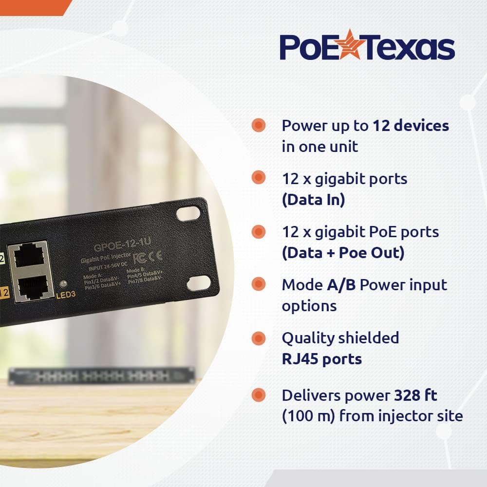 12 Port Gigabit Passive PoE Injector with 24V Power Supply O1827