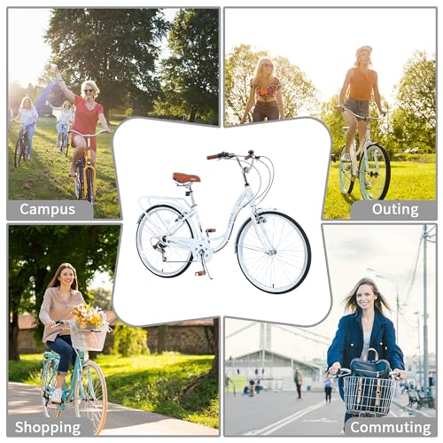 26 Inch Beach Cruiser Bike with 7 Speed, Adjustable Seat, Anti-Skid Tires, Front and Rear V-Brakes K797060