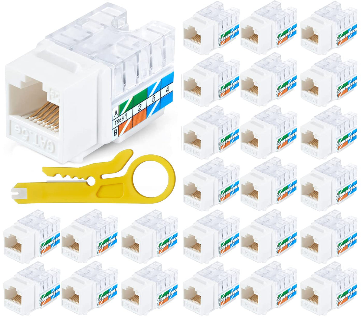 Cat6 RJ45 Keystone Jack 25-Pack Module Connector, White L290