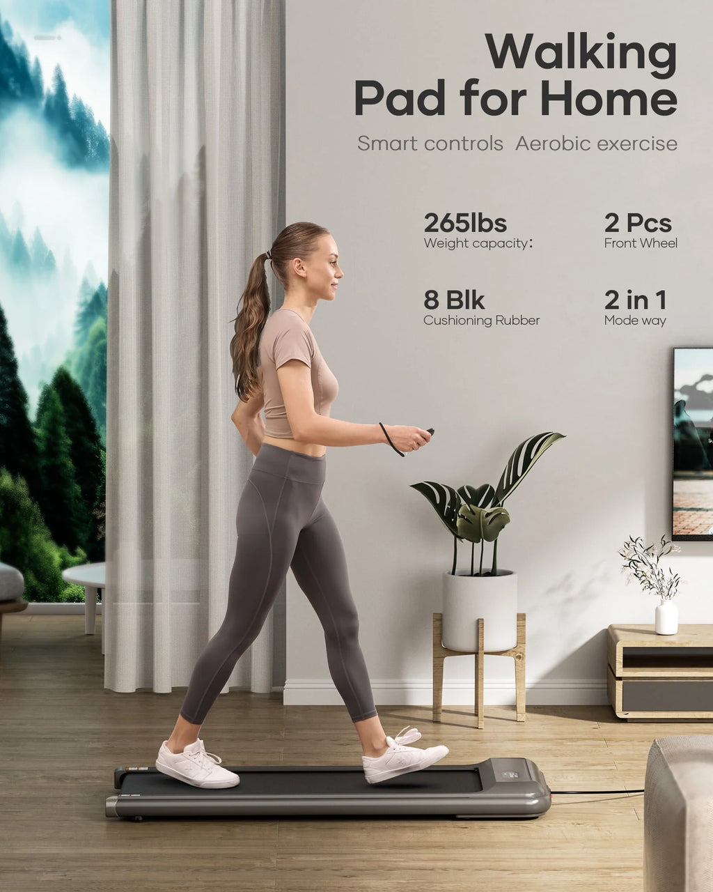 Treadmill Walking Pad with Remote Control 2 in 1 Portable J34800