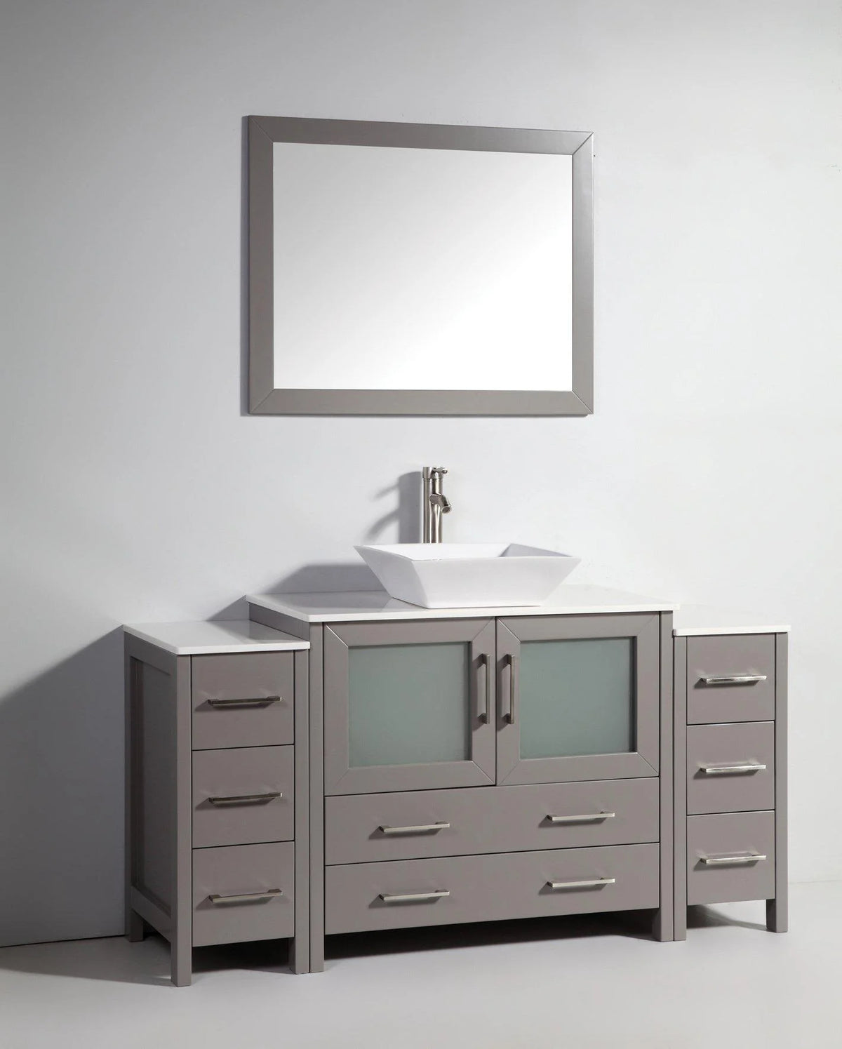 60 in. Single Sink Vanity Cabinet with Ceramic Vessel Sink & Mirror Grey G93534
