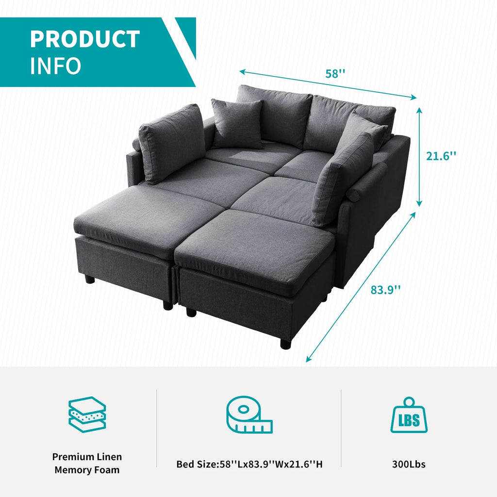 Dark Gray 6-Seater Modular Sectional Sofa with Storage Ottoman Q840369