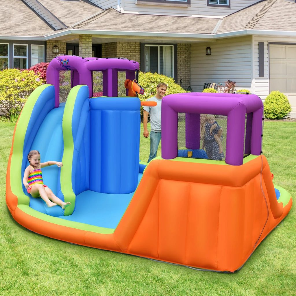 6 in 1 Inflatable Dual Slide Water Park Climbing Bouncer with 950W Blower X382