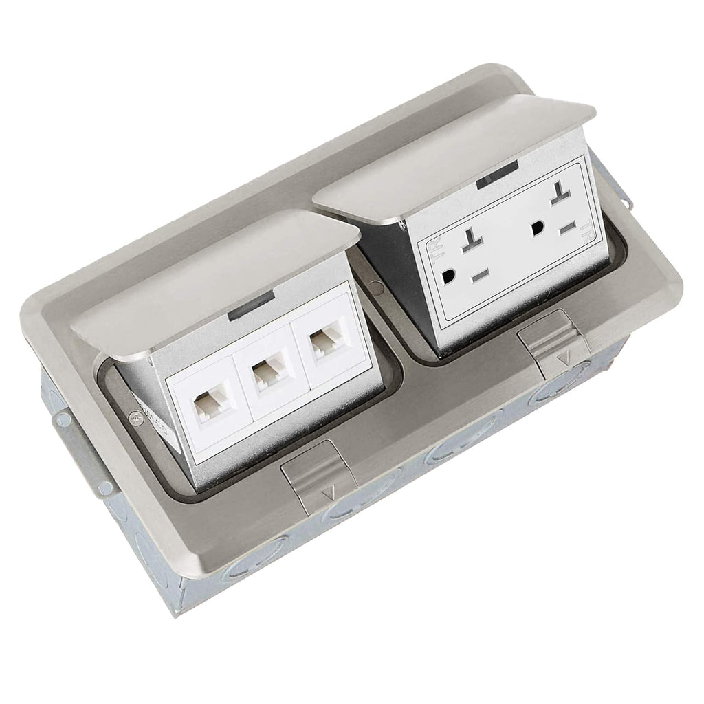 Dual Pop-Up Floor Box Kit with Tamper-Weather Resistant Receptacle Outlets and RJ45 Data Ports F396