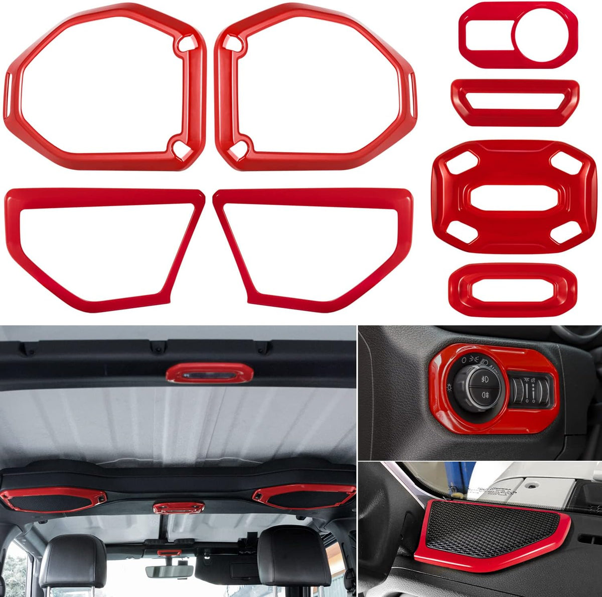 Reading Light Panel Cover & Headlight Switch Button Trim & Speaker Audio Trim & A Pillar Trim (Red) T854208