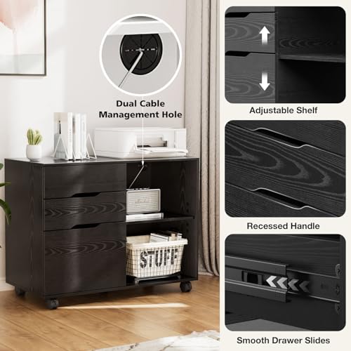 Rustic Brown 3 Drawer Lateral File Cabinet with Wheels I249