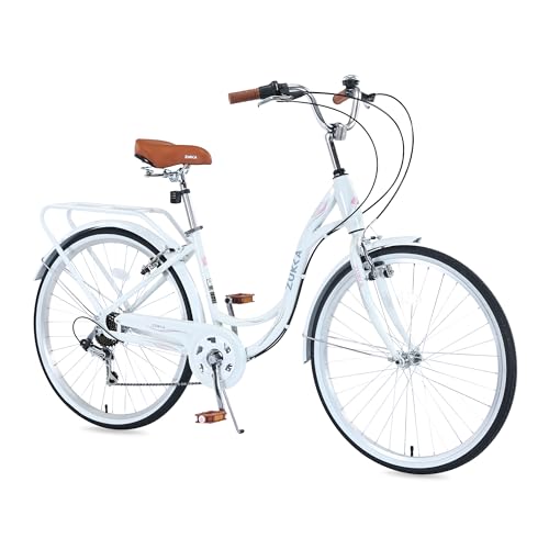 26 Inch Beach Cruiser Bike with 7 Speed, Adjustable Seat, Anti-Skid Tires, Front and Rear V-Brakes K797060