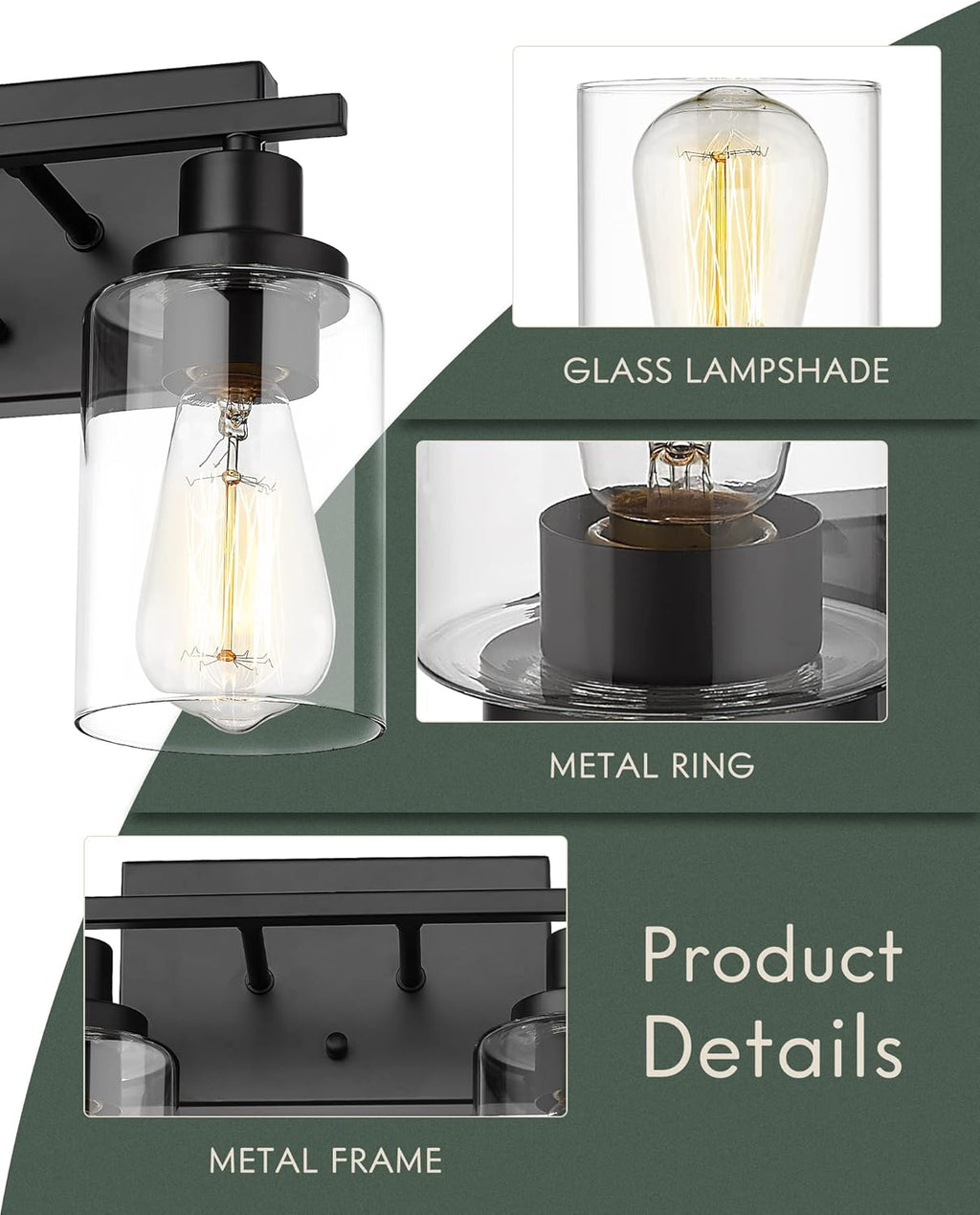 2-Light Matte Black Vanity Light with Clear Glass Lampshade L263023