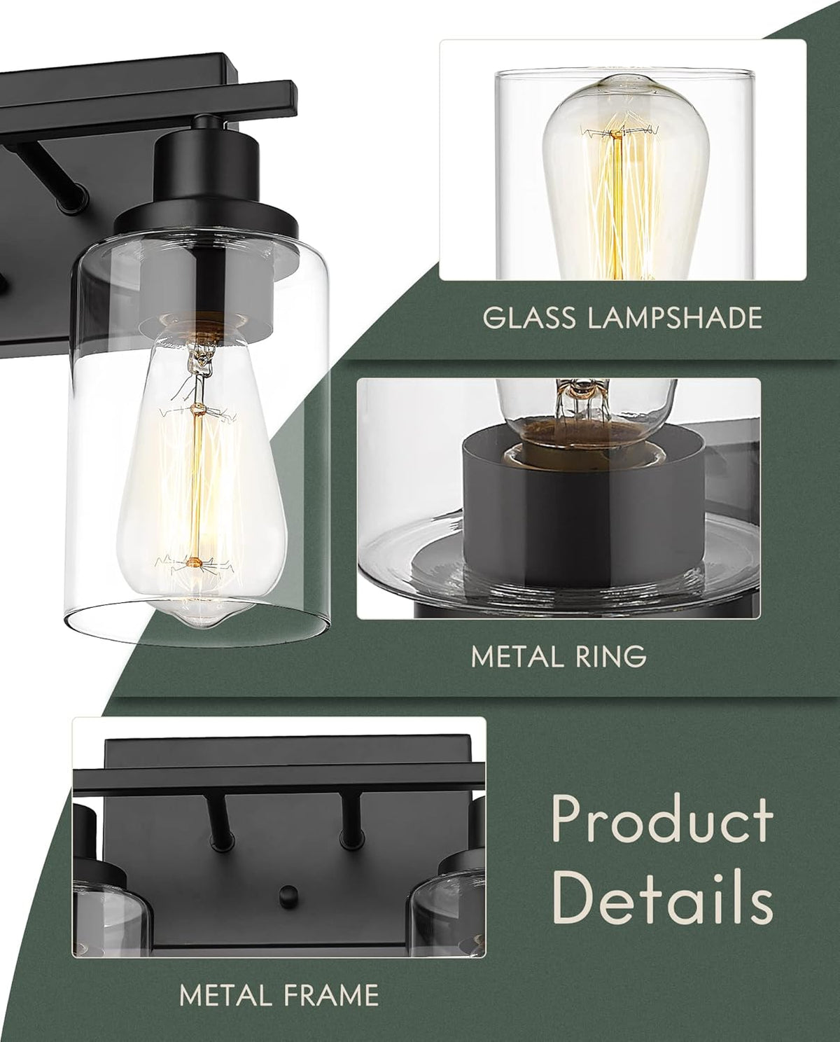 2-Light Matte Black Vanity Light with Clear Glass Lampshade L263023