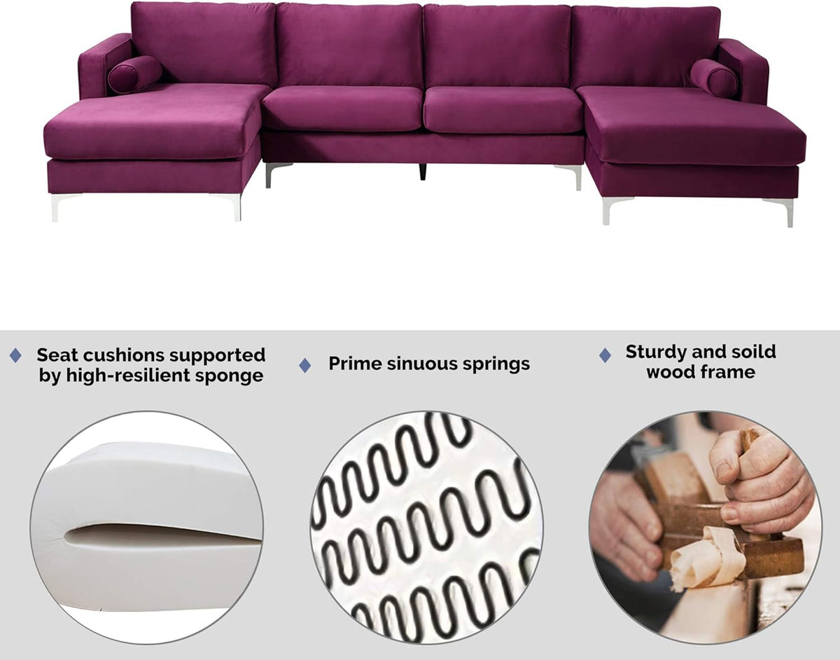 Purple Velvet Sectional Sofa Set with 2 Pillows P212