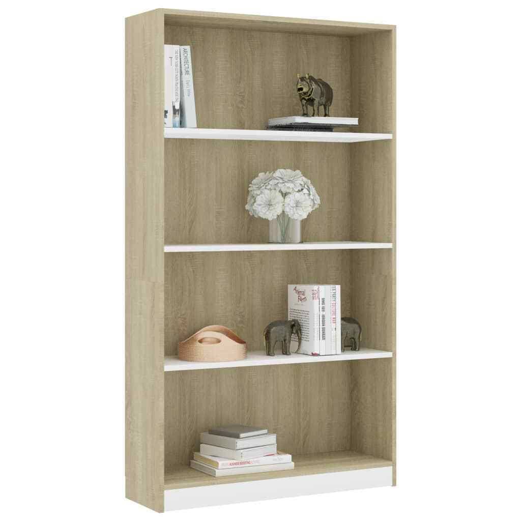 White and Sonoma Oak 4-Tier Book Cabinet D145