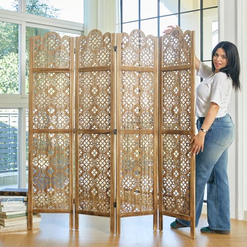 4 Panel Antique Brown Wood Room Divider G793