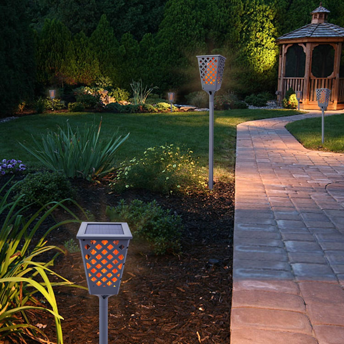 Solar Torch Lights with Flickering Flame, 96 LED Waterproof Grey B110