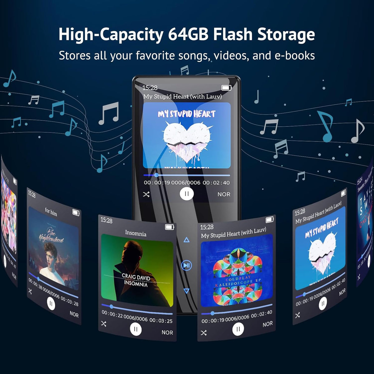 64GB Bluetooth 5.3 MP3 Player with HD Speaker and 2.4" Screen R888