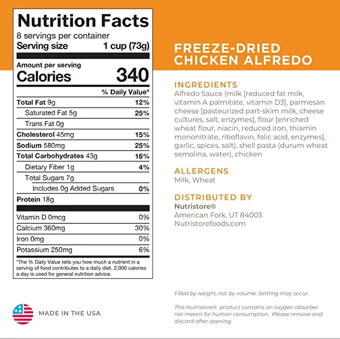 Freeze-Dried Chicken Alfredo Emergency Survival Bulk Food Storage Meal C5441
