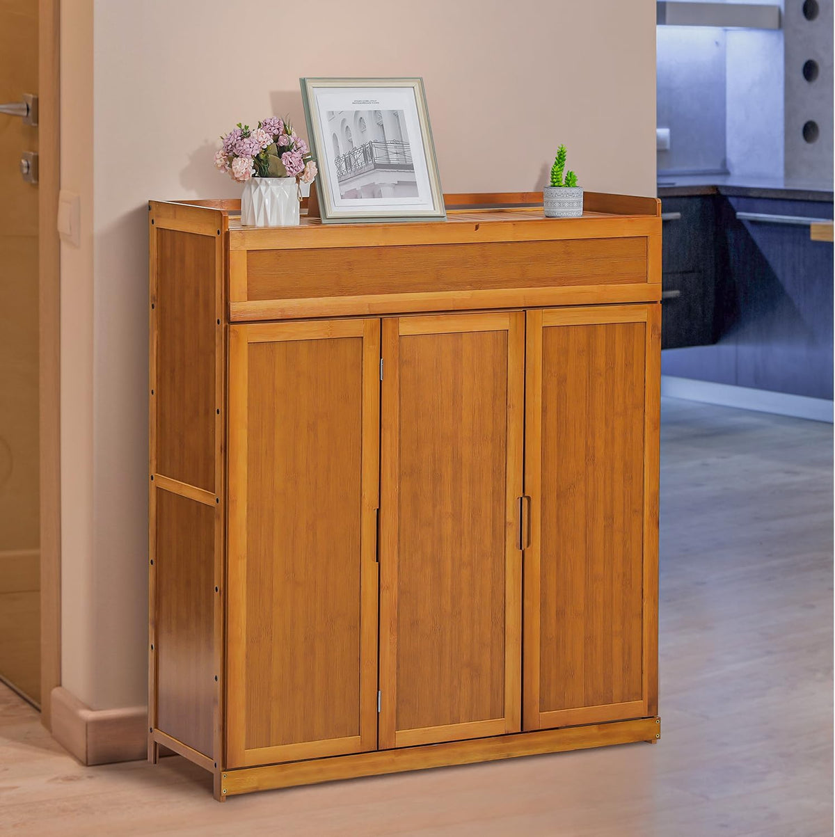 Bamboo 6 Tier Freestanding Shoe Cabinet with Doors (Brown) R770