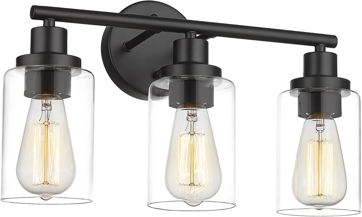 2-Light Matte Black Vanity Light with Clear Glass Lampshade L263023