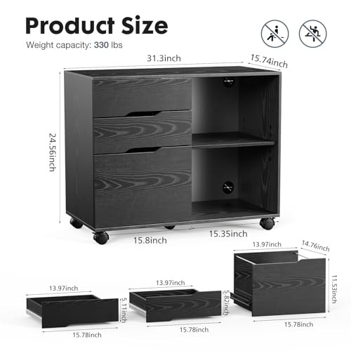Rustic Brown 3 Drawer Lateral File Cabinet with Wheels I249