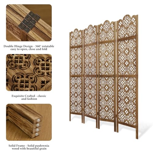 4 Panel Antique Brown Wood Room Divider G793