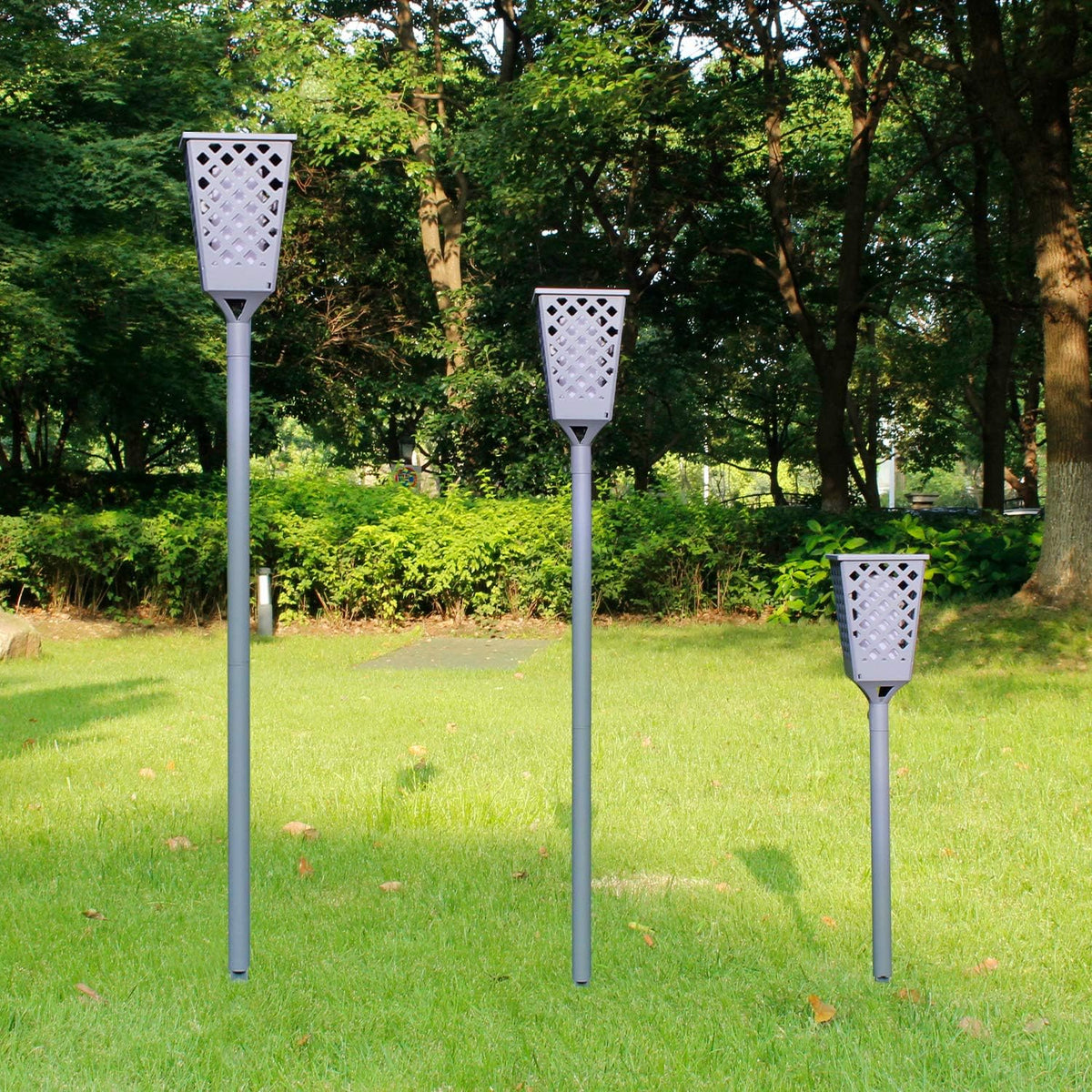 Solar Torch Lights with Flickering Flame, 96 LED Waterproof Grey B110