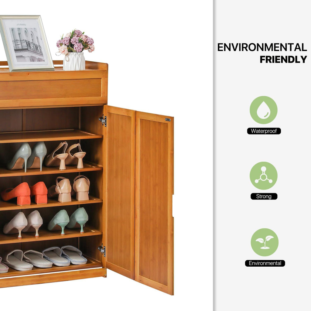 Bamboo 6 Tier Freestanding Shoe Cabinet with Doors (Brown) R770