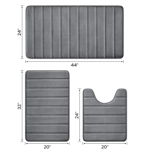 Black Memory Foam Bathroom Rug Set 3 Piece Non Slip Shaggy Bath Mat P7948