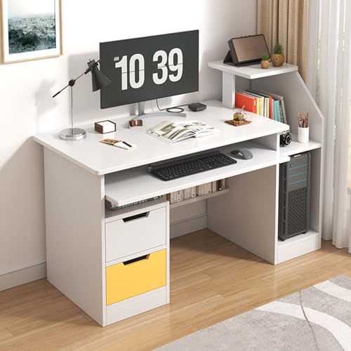 Small Computer Office Desk with 2 Drawers and 3 Hutch Shelves Writing Desk S569