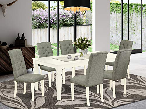 7 Piece Dining Set with Rectangle Table and 6 Gray Fabric Upholstered Chairs X916