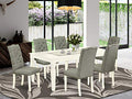 7 Piece Dining Set with Rectangle Table and 6 Gray Fabric Upholstered Chairs X916