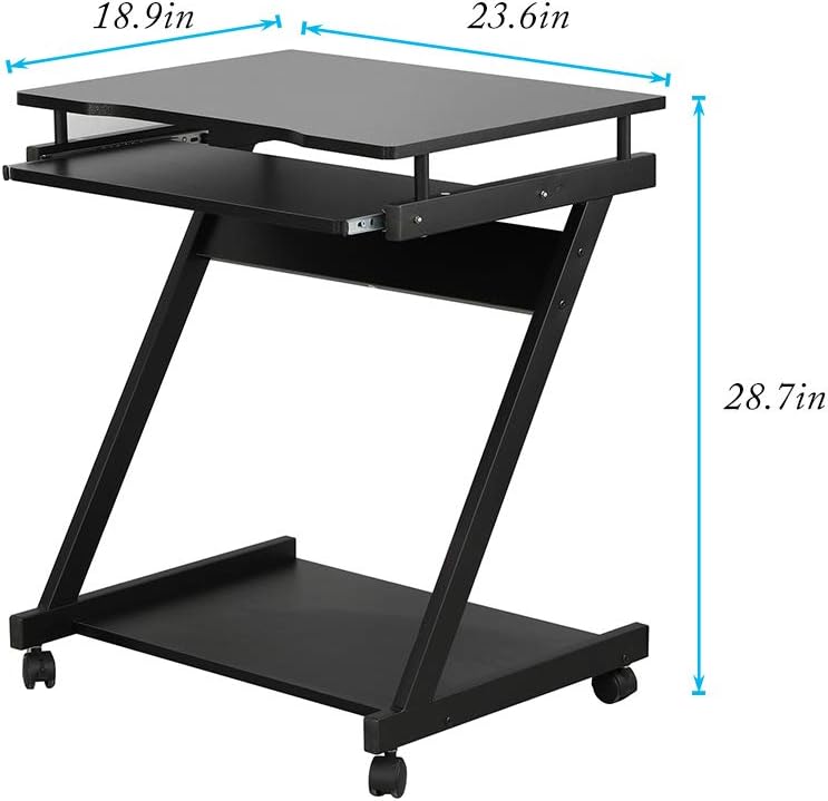 Adjustable Mobile Laptop Desk with Wheels, Black Z282014