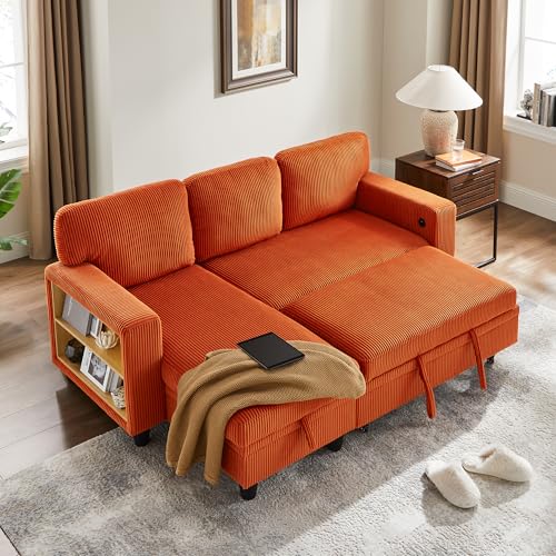 Beige L-Shaped Sleeper Sectional Couch with Storage Chaise N959597