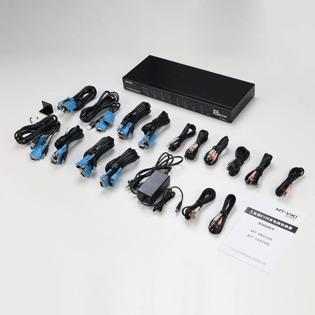 8 Port VGA KVM Switch 1U Rack Mount with Audio & Cables L2329