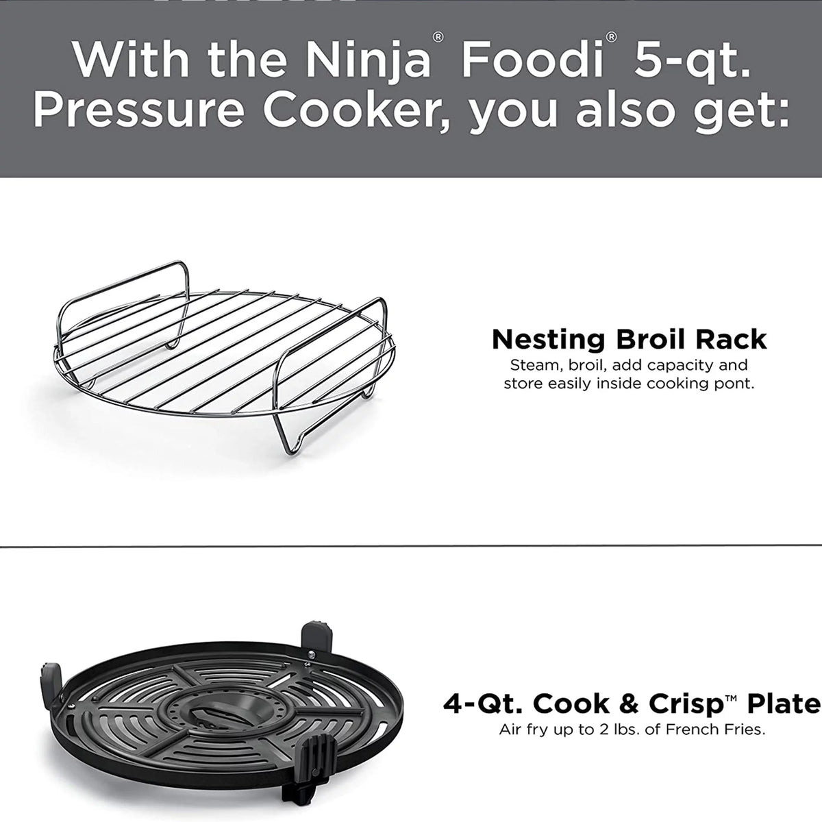 9 in 1 Pressure Cooker and Air Fryer with Nesting Rack, Silver I7336