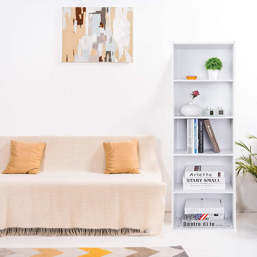 White 52 Inch 5-Shelf Wood Bookcase O6076