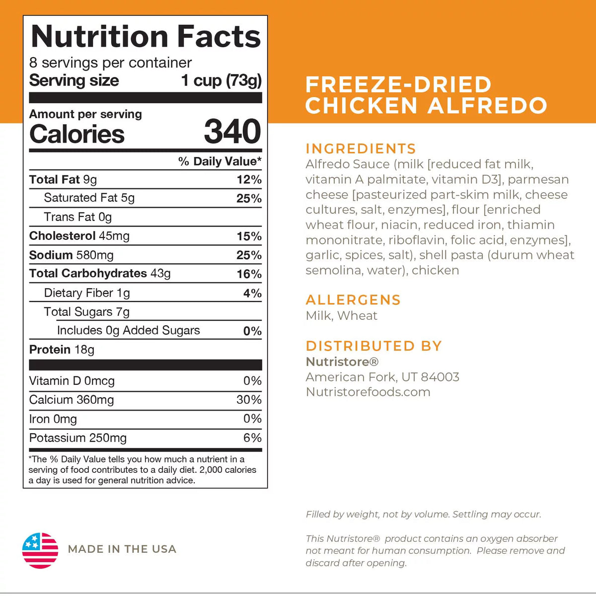 Freeze-Dried Chicken Alfredo Emergency Survival Bulk Food Storage Meal C5441