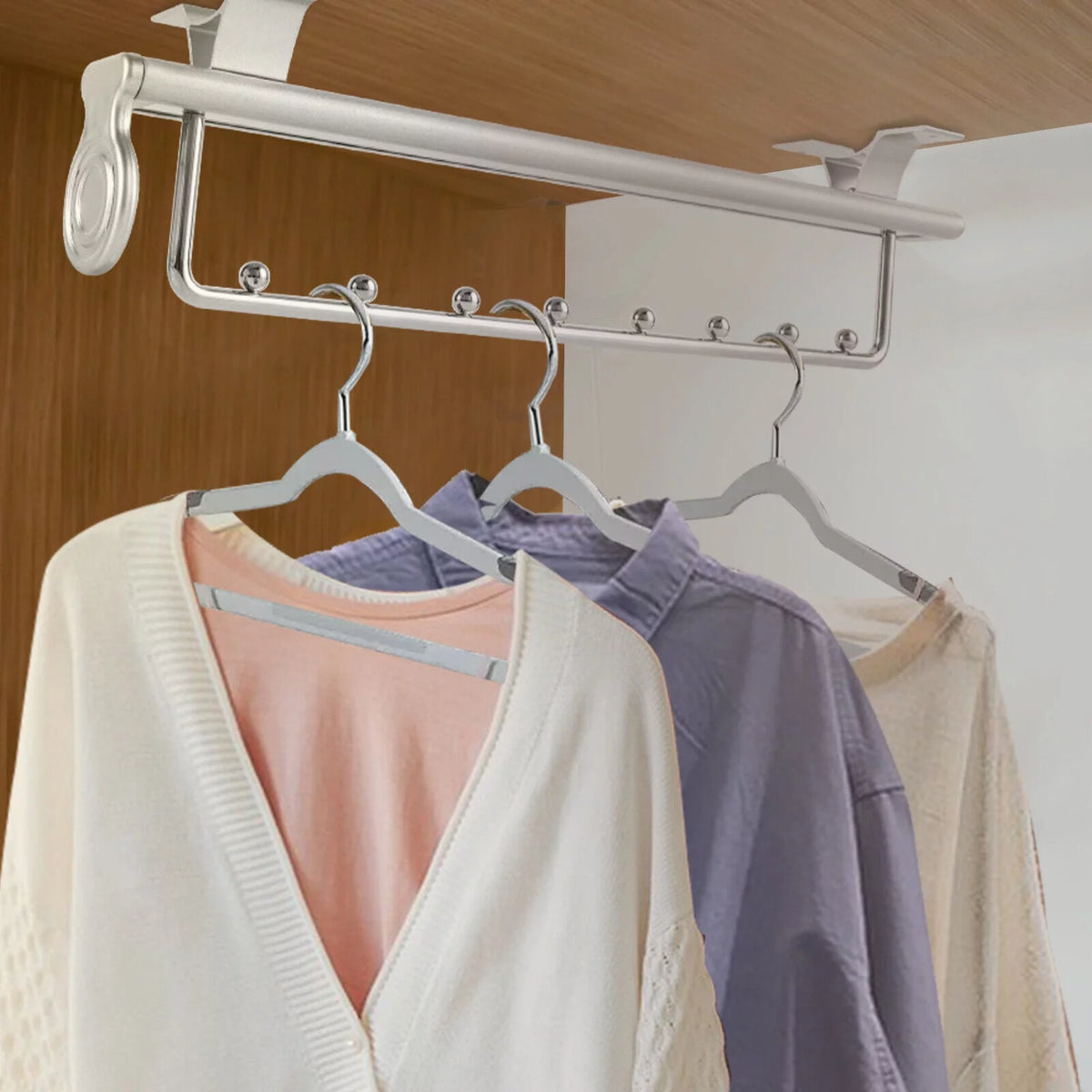 Stainless Steel Clothes Rail Retractable Closet Pull Out Rod 46x14x10cm G12846