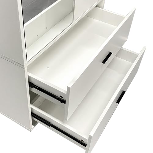 White 2 Door Armoire Wardrobe with Hanging Rod, 2 Drawers, Mirror and Shelves Y6562