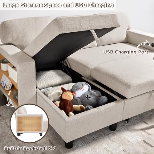 Beige L-Shaped Sleeper Sectional Couch with Storage Chaise N959597